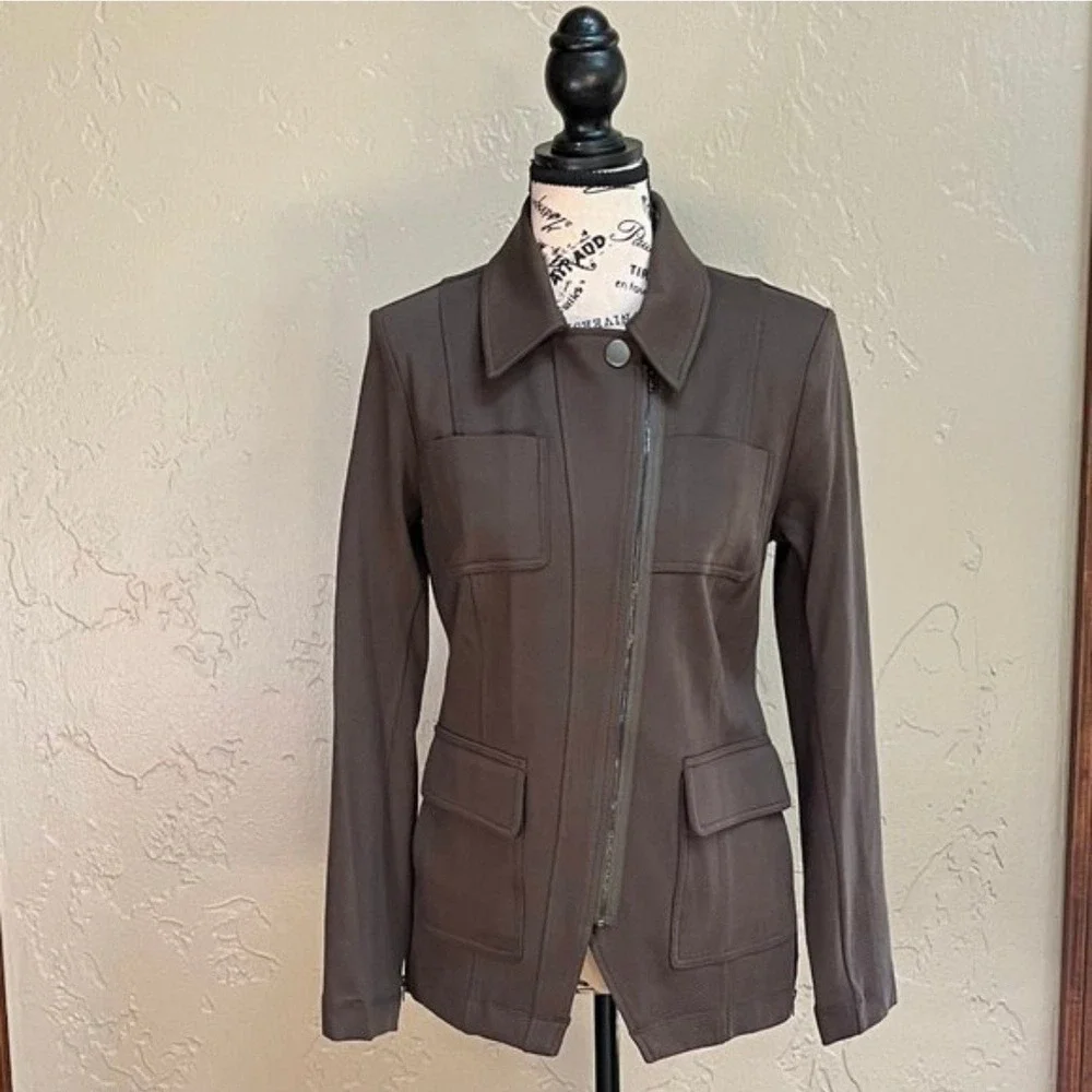 Cabi Academy Jacket‎ 4120 Women XXL Dark Olive Brown Zip Front Utility Blazer